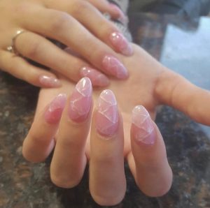 rose quartz nails with foil